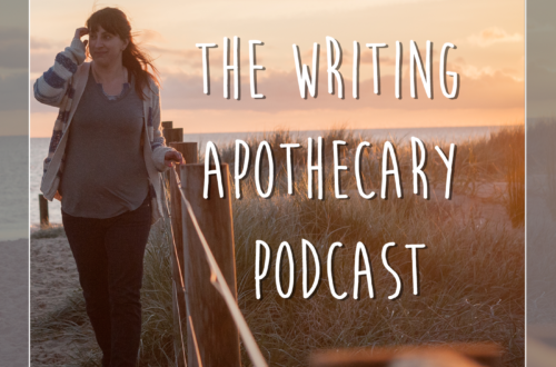 girl walking on the beach with the writing apothecary words next to her